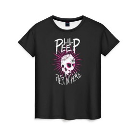 Женская футболка 3D с принтом Lil Peep. Rest In Peace в Петрозаводске, 100% полиэфир ( синтетическое хлопкоподобное полотно) | прямой крой, круглый вырез горловины, длина до линии бедер | Тематика изображения на принте: лил пип | рэп