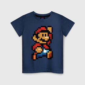 Детская футболка хлопок с принтом Супер Марио в Петрозаводске, 100% хлопок | круглый вырез горловины, полуприлегающий силуэт, длина до линии бедер | Тематика изображения на принте: 8 бит | 8bit | 8бит | bit | dendy | game | mario | pixel | super mario | денди | марио | пиксель | супер марио