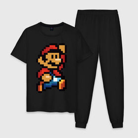 Мужская пижама хлопок с принтом Супер Марио в Петрозаводске, 100% хлопок | брюки и футболка прямого кроя, без карманов, на брюках мягкая резинка на поясе и по низу штанин
 | 8 бит | 8bit | 8бит | bit | dendy | game | mario | pixel | super mario | денди | марио | пиксель | супер марио