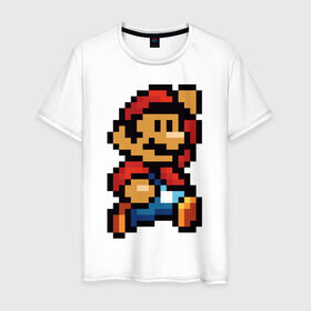 Мужская футболка хлопок с принтом Супер Марио в Петрозаводске, 100% хлопок | прямой крой, круглый вырез горловины, длина до линии бедер, слегка спущенное плечо. | 8 бит | 8bit | 8бит | bit | dendy | game | mario | pixel | super mario | денди | марио | пиксель | супер марио