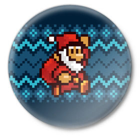 Значок с принтом Марио Санта Клаус в Петрозаводске,  металл | круглая форма, металлическая застежка в виде булавки | 8 бит | 8bit | 8бит | bit | christmas | dendy | game | mario | new year | pixel | santaclaus | super mario | денди | марио | новый год | пиксель | рождество | санта клаус | супер марио