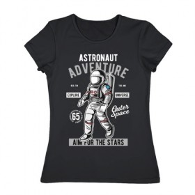 Женская футболка хлопок с принтом Космонавт в Петрозаводске, 100% хлопок | прямой крой, круглый вырез горловины, длина до линии бедер, слегка спущенное плечо | астронавт | в космосе | космонавт | космос