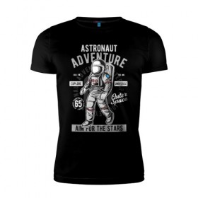 Мужская футболка премиум с принтом Космонавт в Петрозаводске, 92% хлопок, 8% лайкра | приталенный силуэт, круглый вырез ворота, длина до линии бедра, короткий рукав | астронавт | в космосе | космонавт | космос