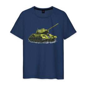Мужская футболка хлопок с принтом Зимний Танк в Петрозаводске, 100% хлопок | прямой крой, круглый вырез горловины, длина до линии бедер, слегка спущенное плечо. | war | бмп | броня | военный | война | зеленый | оборона | онлайн | оружие | снежный | танк | танки | танки онлайн | танчики