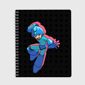 Тетрадь с принтом Mega Man (pixel art) Black в Петрозаводске, 100% бумага | 48 листов, плотность листов — 60 г/м2, плотность картонной обложки — 250 г/м2. Листы скреплены сбоку удобной пружинной спиралью. Уголки страниц и обложки скругленные. Цвет линий — светло-серый
 | 8 bit | 8bit | art | dendy | famicom | game | games | japan | japanese | man | mega | mega man | megaman | nes | pixel | pixel art | pixelart | retro | video games | videogames