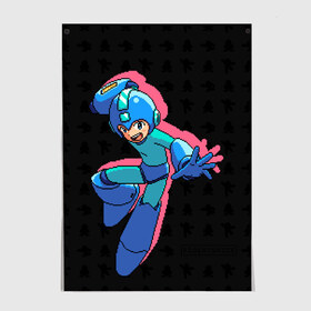 Постер с принтом Mega Man (pixel art) Black в Петрозаводске, 100% бумага
 | бумага, плотность 150 мг. Матовая, но за счет высокого коэффициента гладкости имеет небольшой блеск и дает на свету блики, но в отличии от глянцевой бумаги не покрыта лаком | Тематика изображения на принте: 8 bit | 8bit | art | dendy | famicom | game | games | japan | japanese | man | mega | mega man | megaman | nes | pixel | pixel art | pixelart | retro | video games | videogames