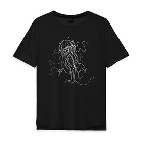 Мужская футболка хлопок Oversize с принтом Белая медуза векторный рисунок в Петрозаводске, 100% хлопок | свободный крой, круглый ворот, “спинка” длиннее передней части | Тематика изображения на принте: art | medusa | vector | абстракция | вектор | медуза | щупальца
