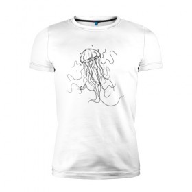 Мужская футболка премиум с принтом Черная медуза векторный рисуно в Петрозаводске, 92% хлопок, 8% лайкра | приталенный силуэт, круглый вырез ворота, длина до линии бедра, короткий рукав | art | meduza | абстракция.vector | вектор | медуза | щупальца