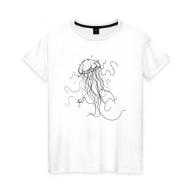 Женская футболка хлопок с принтом Черная медуза векторный рисуно в Петрозаводске, 100% хлопок | прямой крой, круглый вырез горловины, длина до линии бедер, слегка спущенное плечо | art | meduza | абстракция.vector | вектор | медуза | щупальца
