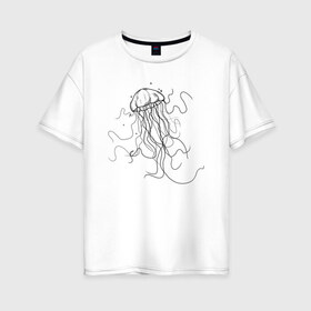 Женская футболка хлопок Oversize с принтом Черная медуза векторный рисуно в Петрозаводске, 100% хлопок | свободный крой, круглый ворот, спущенный рукав, длина до линии бедер
 | art | meduza | абстракция.vector | вектор | медуза | щупальца
