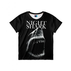 Детская футболка 3D с принтом Night shark в Петрозаводске, 100% гипоаллергенный полиэфир | прямой крой, круглый вырез горловины, длина до линии бедер, чуть спущенное плечо, ткань немного тянется | death | great white shark | monster | ocean | power | shark | акула | бездна | глубина | море | мощь | океан | сила | чудовище