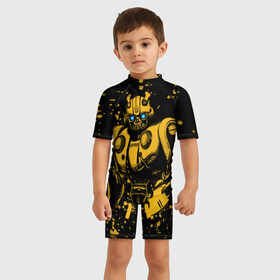 Детский купальный костюм 3D с принтом Bumblebee в Петрозаводске, Полиэстер 85%, Спандекс 15% | застежка на молнии на спине | kefer | volkswagen | автобот | бамблби | трансформатор | трансформаторы | шершень | шмель