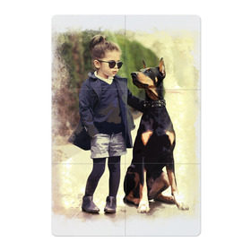 Магнитный плакат 2Х3 с принтом Девочка и доберман в Петрозаводске, Полимерный материал с магнитным слоем | 6 деталей размером 9*9 см | девочка | доберман | дружба | животные | собака