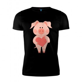 Мужская футболка премиум с принтом Love Pig в Петрозаводске, 92% хлопок, 8% лайкра | приталенный силуэт, круглый вырез ворота, длина до линии бедра, короткий рукав | 2019 | дед мороз | дом | елка | желание | животные | зима | кабан | милый | мороз | настроение | новый год | пеппа | подарок | позитив | поросенок | праздник | радость | рождество | санта клаус | свинка