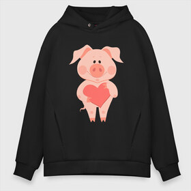 Мужское худи Oversize хлопок с принтом Love Pig в Петрозаводске, френч-терри — 70% хлопок, 30% полиэстер. Мягкий теплый начес внутри —100% хлопок | боковые карманы, эластичные манжеты и нижняя кромка, капюшон на магнитной кнопке | 2019 | дед мороз | дом | елка | желание | животные | зима | кабан | милый | мороз | настроение | новый год | пеппа | подарок | позитив | поросенок | праздник | радость | рождество | санта клаус | свинка