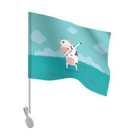 Флаг для автомобиля с принтом DAB Корова в Петрозаводске, 100% полиэстер | Размер: 30*21 см | Тематика изображения на принте: dab | dabbing | даб | даббинг | корова | танец