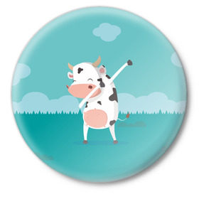 Значок с принтом DAB Корова в Петрозаводске,  металл | круглая форма, металлическая застежка в виде булавки | dab | dabbing | даб | даббинг | корова | танец