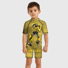 Детский купальный костюм 3D с принтом Bumblebee -3- в Петрозаводске, Полиэстер 85%, Спандекс 15% | застежка на молнии на спине | kefer | volkswagen | автобот | бамблби | трансформатор | трансформаторы | шершень | шмель