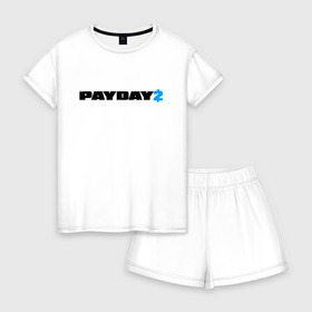 Женская пижама с шортиками хлопок с принтом PAYDAY 2 в Петрозаводске, 100% хлопок | футболка прямого кроя, шорты свободные с широкой мягкой резинкой | game | logo | payday | payday 2 | shooter | игра | лого | шутер
