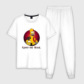 Мужская пижама хлопок с принтом God of Bar в Петрозаводске, 100% хлопок | брюки и футболка прямого кроя, без карманов, на брюках мягкая резинка на поясе и по низу штанин
 | Тематика изображения на принте: god of war | бар | гомер | симпсоны