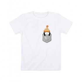 Детская футболка хлопок с принтом Пингвинчик в Кармашке в Петрозаводске, 100% хлопок | круглый вырез горловины, полуприлегающий силуэт, длина до линии бедер | 