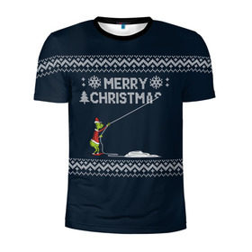 Мужская футболка 3D спортивная с принтом Гринч Вязаный в Петрозаводске, 100% полиэстер с улучшенными характеристиками | приталенный силуэт, круглая горловина, широкие плечи, сужается к линии бедра | вязаный свитер | вязка | новый год | рождество