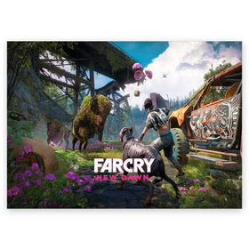 Поздравительная открытка с принтом FARCRY:NEW DAWN в Петрозаводске, 100% бумага | плотность бумаги 280 г/м2, матовая, на обратной стороне линовка и место для марки
 | far cry | far cry 5 | far cry new dawn | far cry primal | farcry | fc 5 | fc5 | game | new dawn | primal | игры | постапокалипсис | фар край | фар край 5