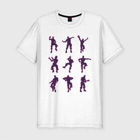 Мужская футболка хлопок Slim с принтом Fortnite dance  в Петрозаводске, 92% хлопок, 8% лайкра | приталенный силуэт, круглый вырез ворота, длина до линии бедра, короткий рукав | battle | dancer | royale | игрок | контур | силуэты | танец | танцор