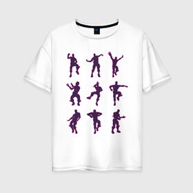 Женская футболка хлопок Oversize с принтом Fortnite dance в Петрозаводске, 100% хлопок | свободный крой, круглый ворот, спущенный рукав, длина до линии бедер
 | battle | dancer | royale | игрок | контур | силуэты | танец | танцор