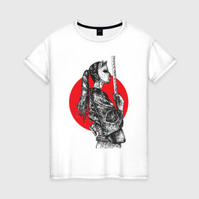 Женская футболка хлопок с принтом Самурай в Петрозаводске, 100% хлопок | прямой крой, круглый вырез горловины, длина до линии бедер, слегка спущенное плечо | аниме | катана | самурай | япония