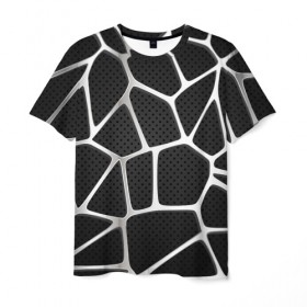 Мужская футболка 3D с принтом Серебряная паутина в Петрозаводске, 100% полиэфир | прямой крой, круглый вырез горловины, длина до линии бедер | абстракция | алюминий | геометрия | карбон | нить | паутина | серебро | сеть | сталь