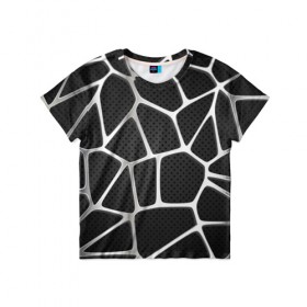 Детская футболка 3D с принтом Серебряная паутина в Петрозаводске, 100% гипоаллергенный полиэфир | прямой крой, круглый вырез горловины, длина до линии бедер, чуть спущенное плечо, ткань немного тянется | абстракция | алюминий | геометрия | карбон | нить | паутина | серебро | сеть | сталь