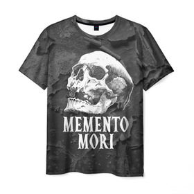 Мужская футболка 3D с принтом Memento mori в Петрозаводске, 100% полиэфир | прямой крой, круглый вырез горловины, длина до линии бедер | Тематика изображения на принте: black | death | life | memento mori | skeleton | skull | жизнь | скелет | череп | черный