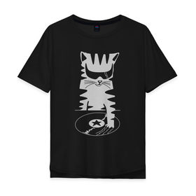 Мужская футболка хлопок Oversize с принтом Кот Dj в Петрозаводске, 100% хлопок | свободный крой, круглый ворот, “спинка” длиннее передней части | вечеринка | диджей | кот | котейка | котенок | котэ | кошка | музыка | очки | пластинка