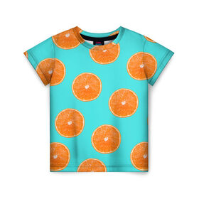 Детская футболка 3D с принтом Апельсины в Петрозаводске, 100% гипоаллергенный полиэфир | прямой крой, круглый вырез горловины, длина до линии бедер, чуть спущенное плечо, ткань немного тянется | апельсин | апельсины | грейпфрукт | грейпфрут | разрез | сочный | фрукт