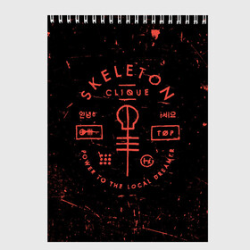 Скетчбук с принтом TOP - Skeleton Clique в Петрозаводске, 100% бумага
 | 48 листов, плотность листов — 100 г/м2, плотность картонной обложки — 250 г/м2. Листы скреплены сверху удобной пружинной спиралью | band | best | blurry | face | indie | logo | music | one | pilots | pop | regional | rock | symbol | top | trench | twenty | vessel | группа | инди | лого | логотип | музыка | пилоты | поп | рок | символ | топ | тренч