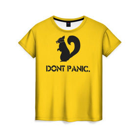 Женская футболка 3D с принтом Dont Panic. в Петрозаводске, 100% полиэфир ( синтетическое хлопкоподобное полотно) | прямой крой, круглый вырез горловины, длина до линии бедер | Тематика изображения на принте: dont panic | белка | енот | скунс