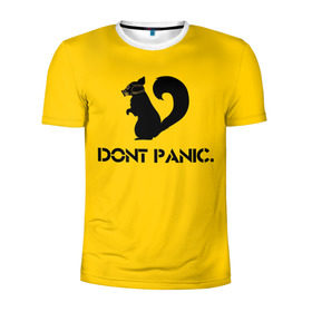 Мужская футболка 3D спортивная с принтом Dont Panic. в Петрозаводске, 100% полиэстер с улучшенными характеристиками | приталенный силуэт, круглая горловина, широкие плечи, сужается к линии бедра | Тематика изображения на принте: dont panic | белка | енот | скунс