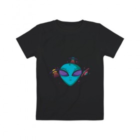 Детская футболка хлопок с принтом Инопланетянин в Петрозаводске, 100% хлопок | круглый вырез горловины, полуприлегающий силуэт, длина до линии бедер | 