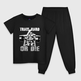 Детская пижама хлопок с принтом Train hard or die в Петрозаводске, 100% хлопок |  брюки и футболка прямого кроя, без карманов, на брюках мягкая резинка на поясе и по низу штанин
 | gym | train hard or die | кач | качок | тренировка | трень или умри