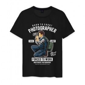 Мужская футболка хлопок с принтом Фотограф в Петрозаводске, 100% хлопок | прямой крой, круглый вырез горловины, длина до линии бедер, слегка спущенное плечо. | фото | фотоаппарат | фотограф