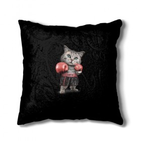 Подушка 3D с принтом Boxing Cat в Петрозаводске, наволочка – 100% полиэстер, наполнитель – холлофайбер (легкий наполнитель, не вызывает аллергию). | состоит из подушки и наволочки. Наволочка на молнии, легко снимается для стирки | 