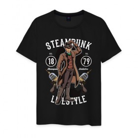 Мужская футболка хлопок с принтом Steampunk в Петрозаводске, 100% хлопок | прямой крой, круглый вырез горловины, длина до линии бедер, слегка спущенное плечо. | steam punk | панк | ретро | стимпанк