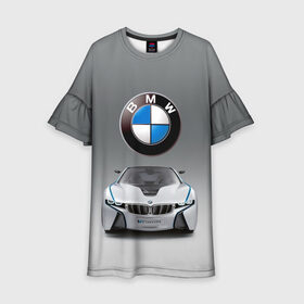 Детское платье 3D с принтом BMW Vision в Петрозаводске, 100% полиэстер | прямой силуэт, чуть расширенный к низу. Круглая горловина, на рукавах — воланы | bmw | car | germany | motorsport | sports car | автомобиль | автоспорт | бмв | германия | спорткар