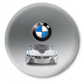Значок с принтом BMW Vision в Петрозаводске,  металл | круглая форма, металлическая застежка в виде булавки | Тематика изображения на принте: bmw | car | germany | motorsport | sports car | автомобиль | автоспорт | бмв | германия | спорткар