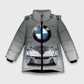 Зимняя куртка для девочек 3D с принтом BMW Vision в Петрозаводске, ткань верха — 100% полиэстер; подклад — 100% полиэстер, утеплитель — 100% полиэстер. | длина ниже бедра, удлиненная спинка, воротник стойка и отстегивающийся капюшон. Есть боковые карманы с листочкой на кнопках, утяжки по низу изделия и внутренний карман на молнии. 

Предусмотрены светоотражающий принт на спинке, радужный светоотражающий элемент на пуллере молнии и на резинке для утяжки. | Тематика изображения на принте: bmw | car | germany | motorsport | sports car | автомобиль | автоспорт | бмв | германия | спорткар