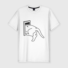 Мужская футболка хлопок Slim с принтом Толстый Кот в Петрозаводске, 92% хлопок, 8% лайкра | приталенный силуэт, круглый вырез ворота, длина до линии бедра, короткий рукав | cat | citty | fat | котик | кошак