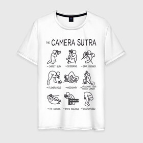 Мужская футболка хлопок с принтом The camera sutra в Петрозаводске, 100% хлопок | прямой крой, круглый вырез горловины, длина до линии бедер, слегка спущенное плечо. | kamasutra | выдержка | позы | фотка | фото | фотоаппарат | фотограф | фотография | фотосессия | штатив | экспозиция