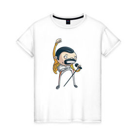 Женская футболка хлопок с принтом Freddie Mercury в Петрозаводске, 100% хлопок | прямой крой, круглый вырез горловины, длина до линии бедер, слегка спущенное плечо | queen | фредди меркьюри
