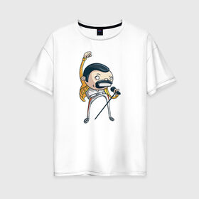 Женская футболка хлопок Oversize с принтом Freddie Mercury в Петрозаводске, 100% хлопок | свободный крой, круглый ворот, спущенный рукав, длина до линии бедер
 | queen | фредди меркьюри